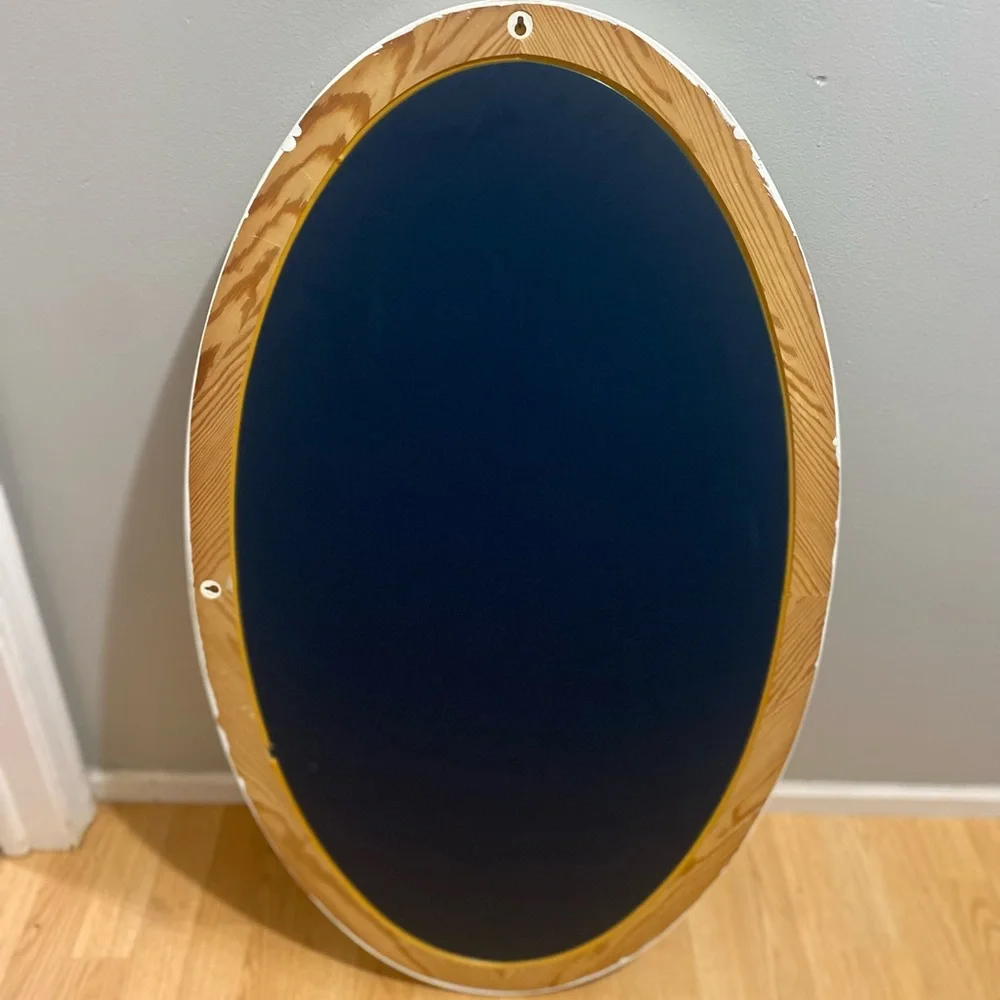 Vintage Oak wood painted Frame Oval Wall Beveled Mirror